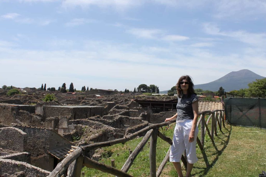 The excavated ruins of Pompeii with Vesuvius in the background